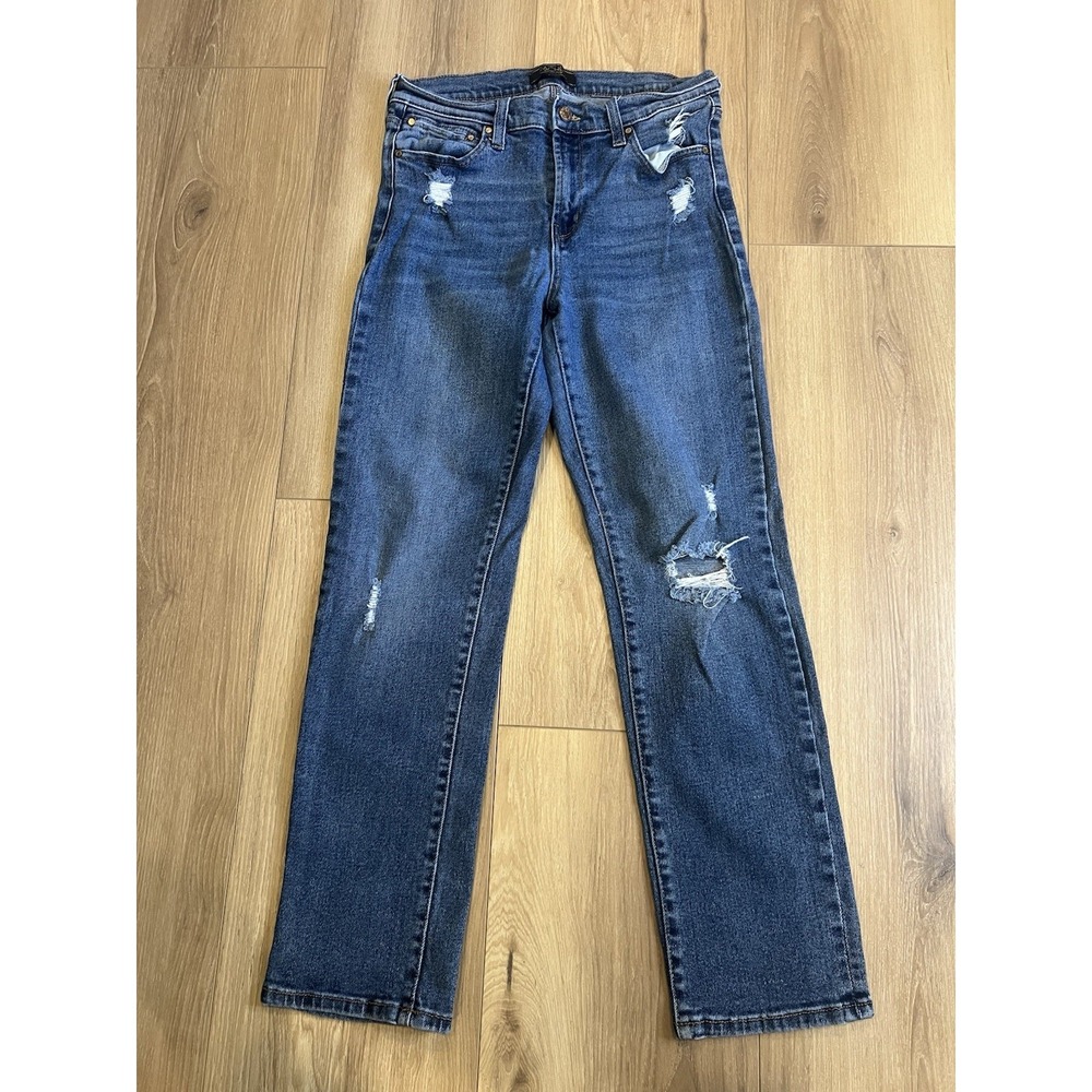 Rachel Roy Distressed Straight Leg Jeans Womens 8/29 Blue Stretch Mid Rise 29x27